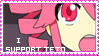 A 2D picture of Kasane Teto taken from Teto Territory. It says 'I support Teto' on it. This one is a stamp!