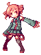 Pixel art of Kasane Teto with her arm sticking out to the side.